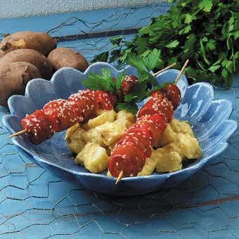 Currystuvad potatis med korvspett