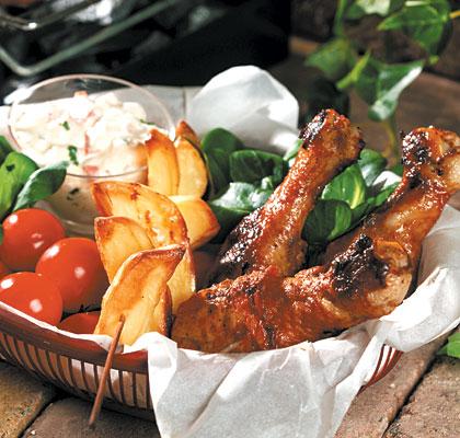 Grillad apelsinkyckling med potatis och koriandermajonnäs