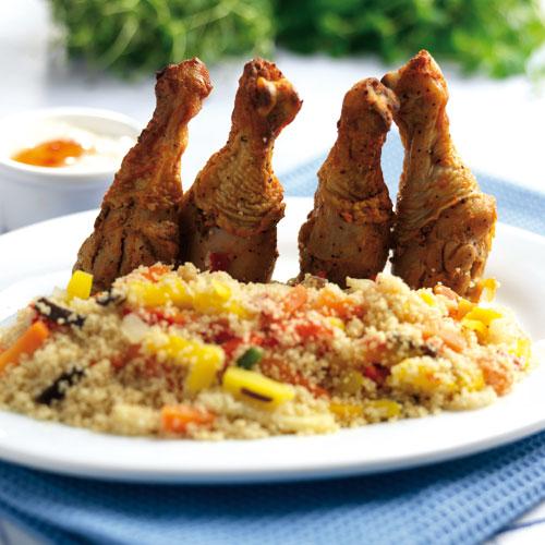 Drumsticks med grönsaks- och couscousröra