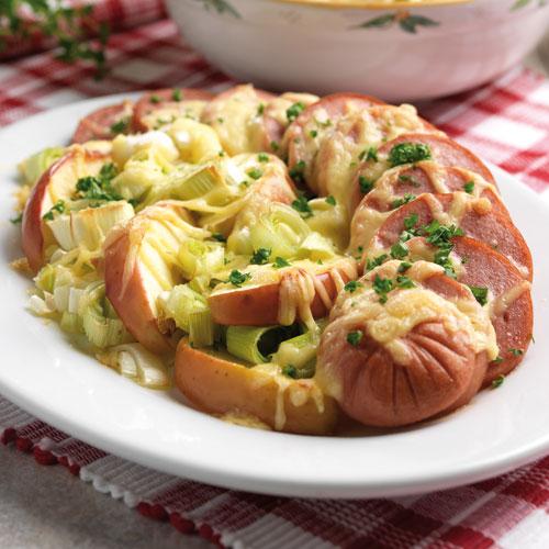 Ugnsfalu med äpple och purjolök