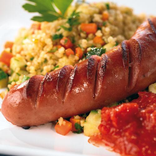 Grönsaksbulgur med kryddig korv
