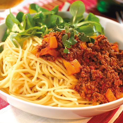 Spaghetti med paprikafärs