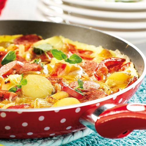 Tortilla med kryddig korv