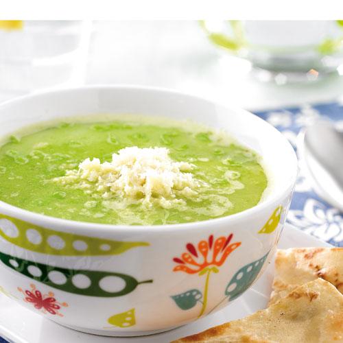 Grön ärtsoppa med quesadillas