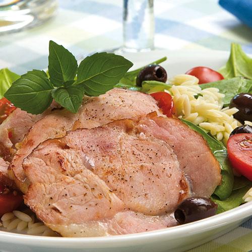 Risoni- och spenatsallad med bräckt kassler
