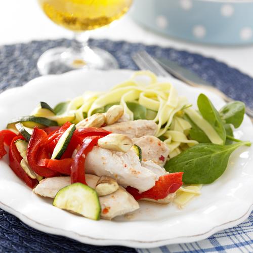 Chilikyckling med spenatpasta