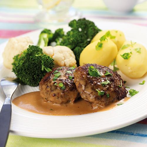 Köttfärsbiffar med blomkål och broccoli