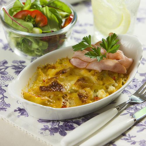 Potatisfrestelse med fetaost och skinka