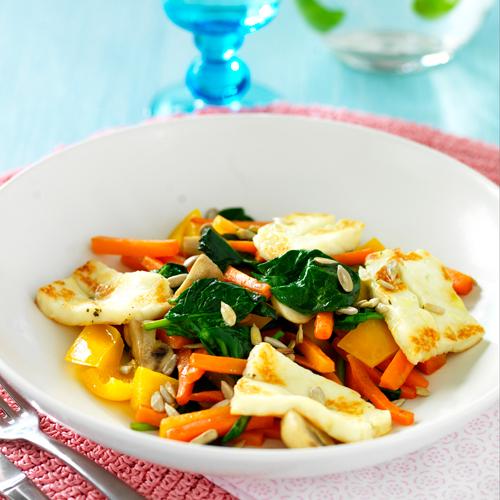 Stekt halloumi med varm sallad