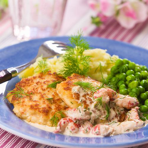 Fiskfärsbiff med kräftsås