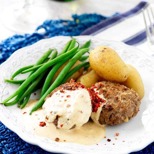 Färsbiff med pepparsås