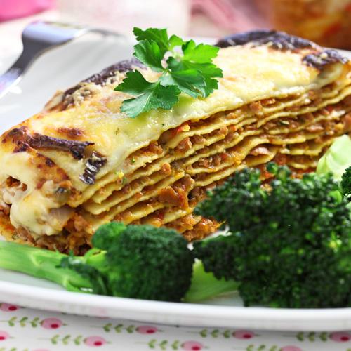Lasagne med korv-ratatouille