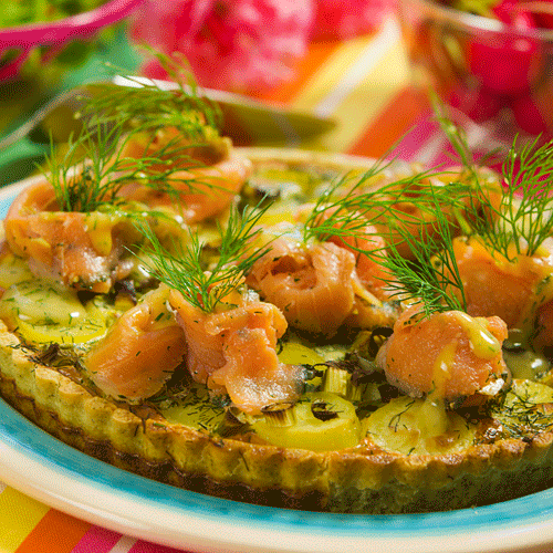 Potatis- och dillpaj med gravad lax