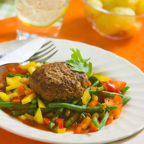 Tacofärsbiff med haricots verts och paprika