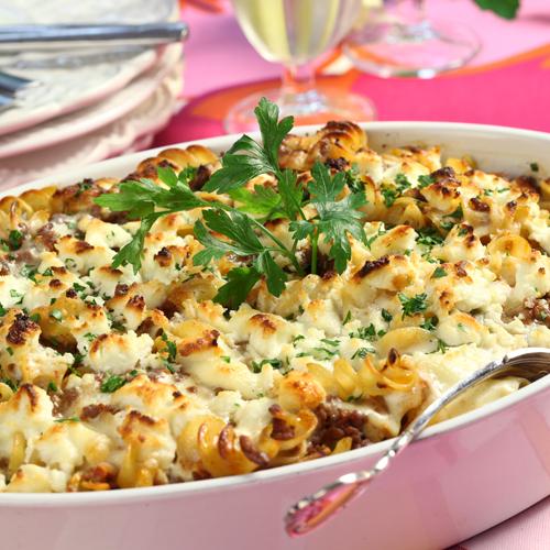 Pasta- och lammfärsgratäng