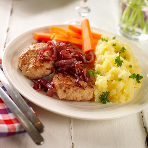 Köttfärsbiff med rödlöksmarmelad