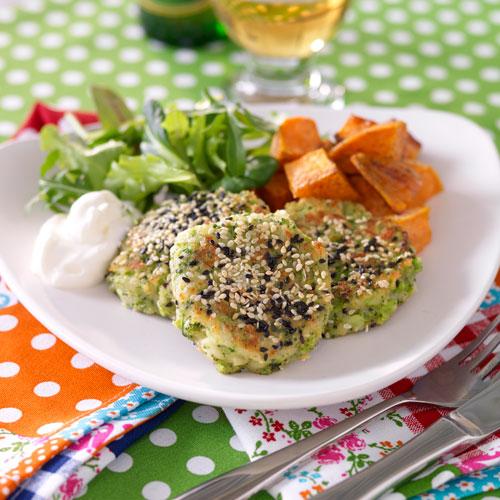 Broccolibiffar med tzatziki