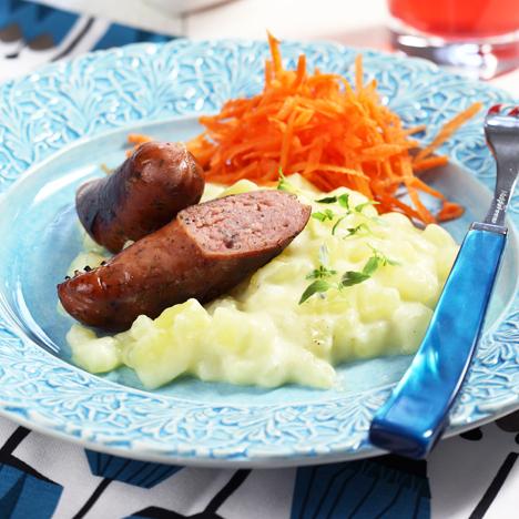 Kryddig korv med stuvad potatis