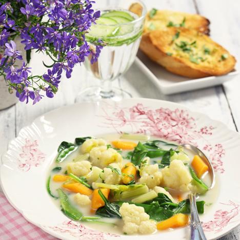 Sommarsoppa med vitlökscrostini
