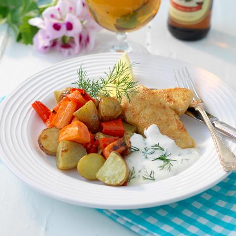 Stekt fisk med citron- och dillsås