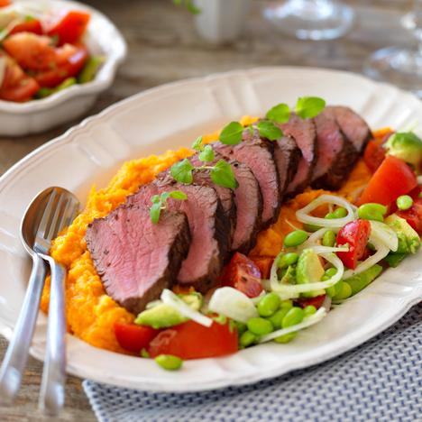 Rostas med butternut-squashpuré
