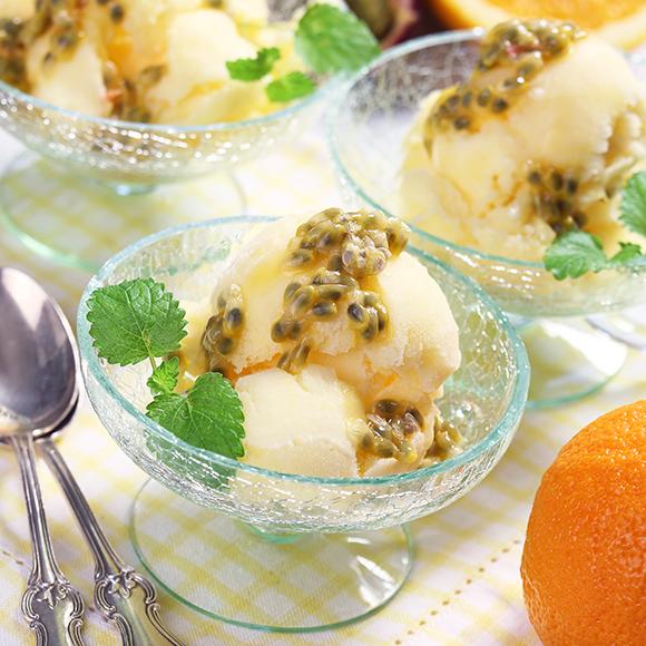 Apelsinsorbet med passionsfrukt