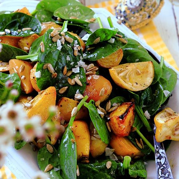 Citronrostade gulbetor med spenat
