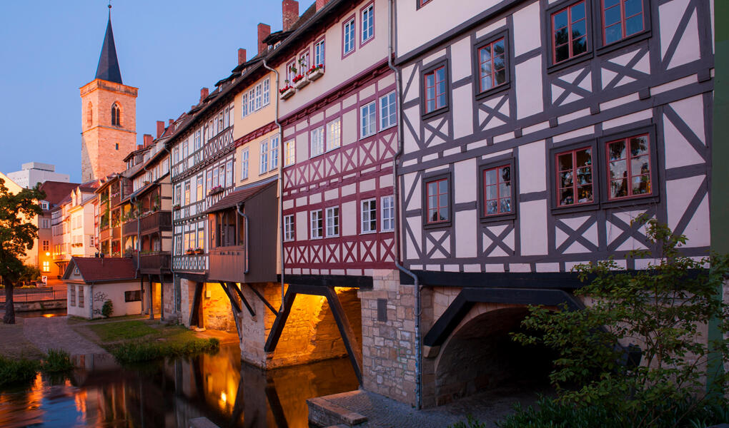 Den berömda Krämerbrücke i Erfurt. Foto: Martin Kirchner, Thüringer Tourismus.