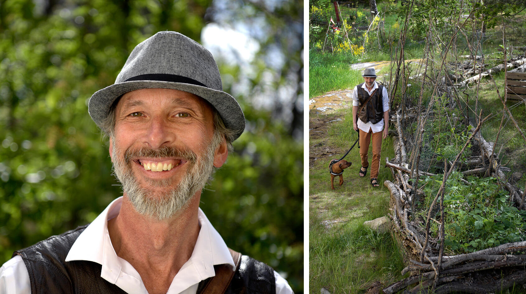 Peter odlar med gräsklipp och grenar