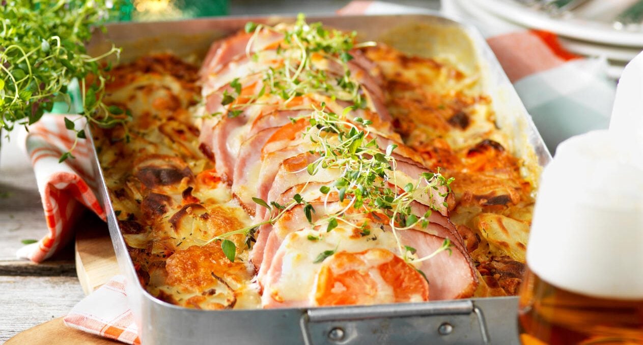 Krämig rotfruktsgratäng med kassler