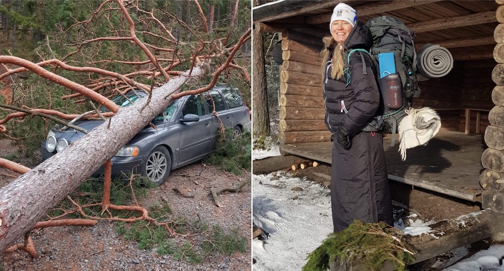 Den tunga tallen förstörde bilen totalt. Foto: Privat