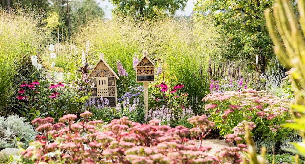 Med insektshotell i sin trädgård välkomnar man viktiga pollinatörer. Foto: Jörgen Hinder i samarbete med Blomsterlandet