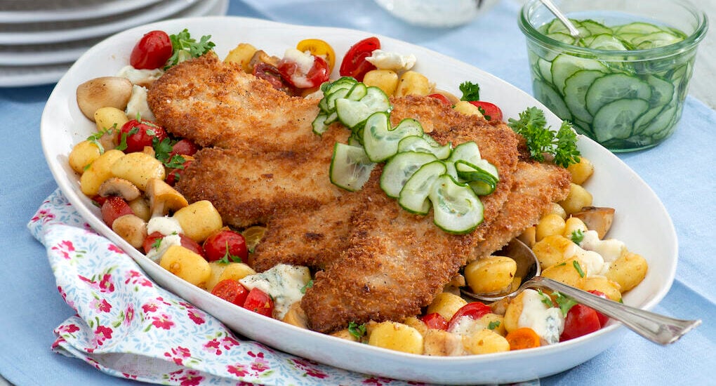 Frasig schnitzel med gnocchi