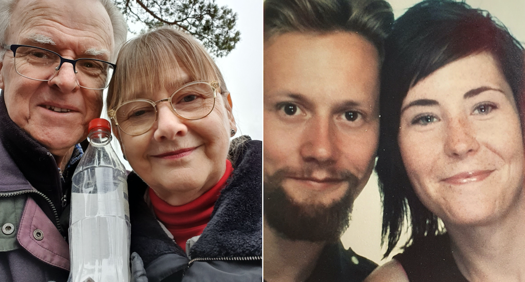 Till vänster: Klas Nilsson, som fann flaskposten, har lovat att lämna tillbaka den till avsändarna. Här med hustrun Sif. (Foto: Klas Nilsson) Till höger: Eva och Matts flaskpost kom i land till slut.