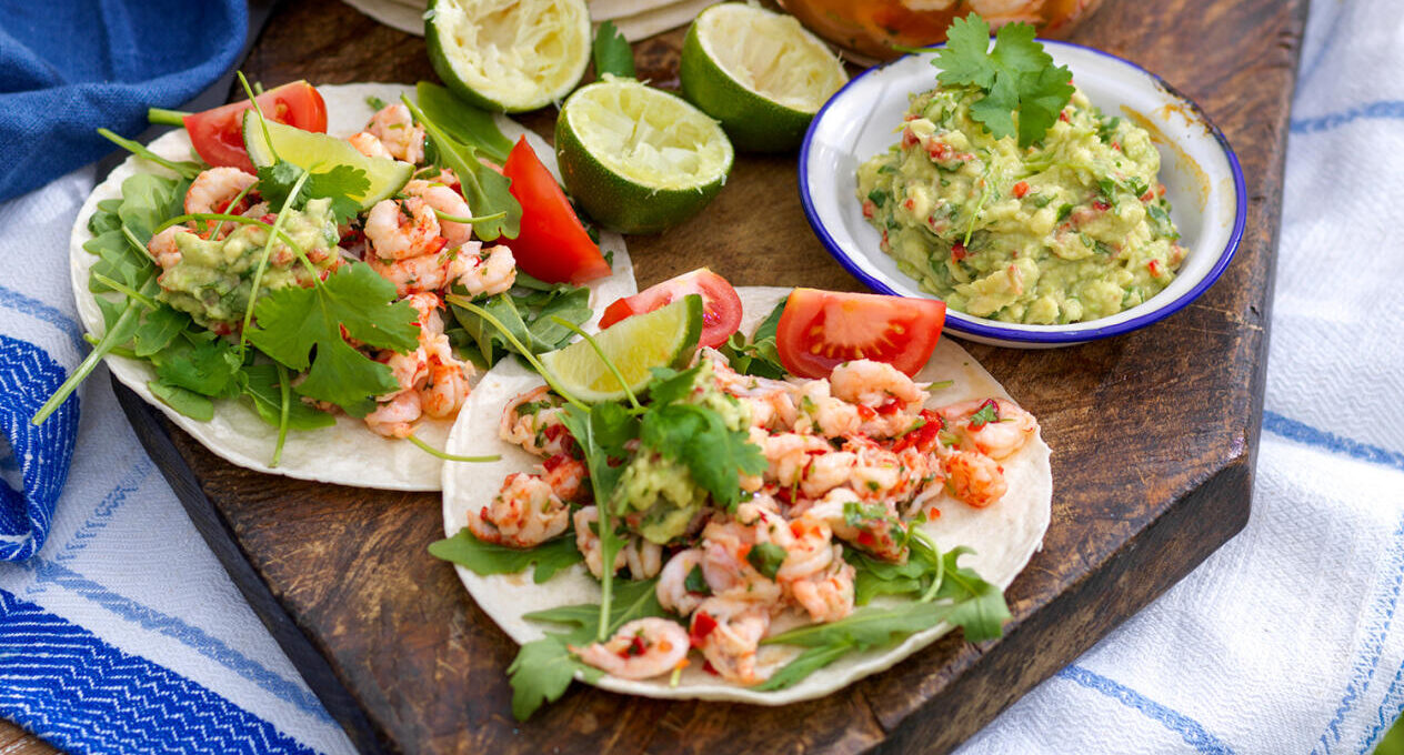 Skaldjurstacos med guacamole och chipotlemajo
