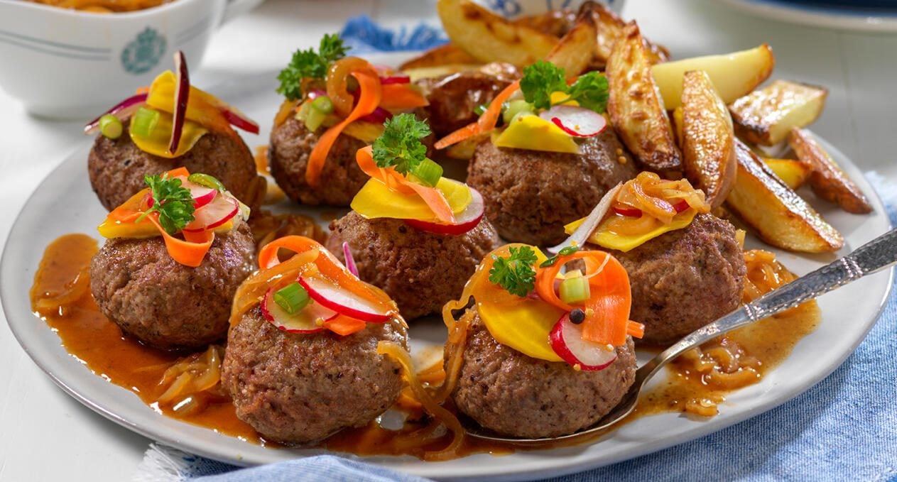 Pannbiff med picklade grönsaker