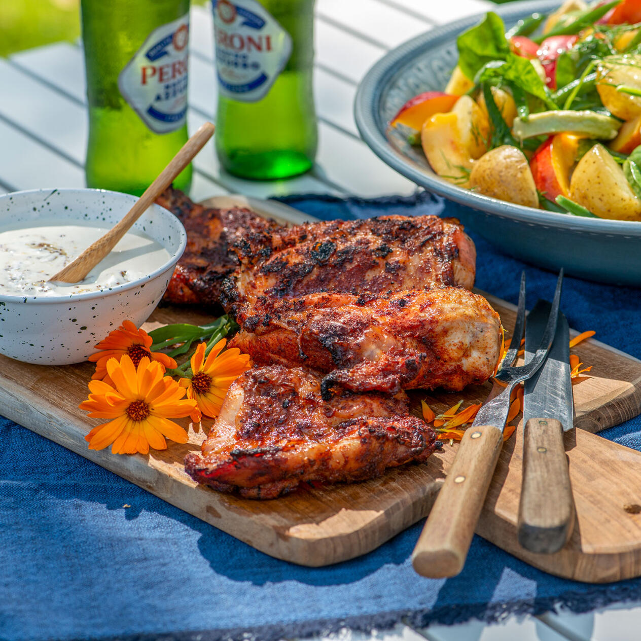 Grillad kyckling med senapssås och potatissallad