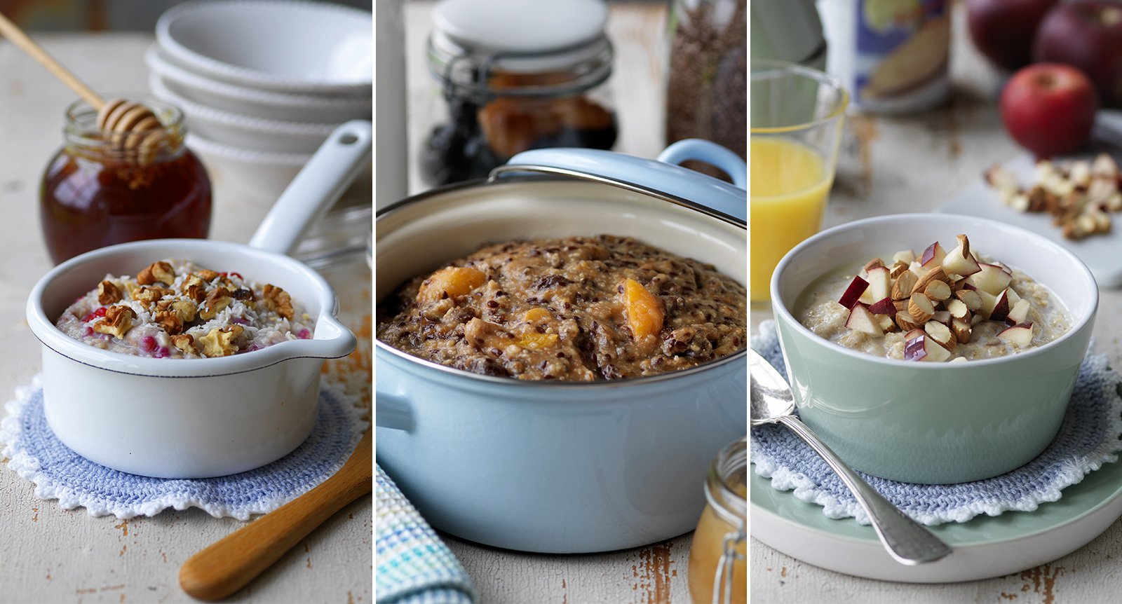 Fem sorters gröt – mättande och nyttigt med frukt, frön och nötter