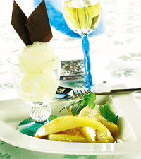 Päronsorbet med xantéklyftor