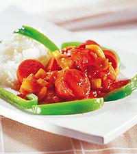 Texmexkorv serverad med paprika och tomatsås