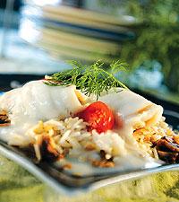 Fisk i mikron med champinjonris