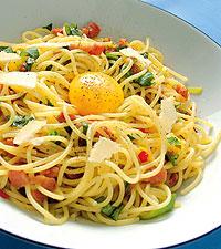 Spagetti med fläsk chili och purjolök