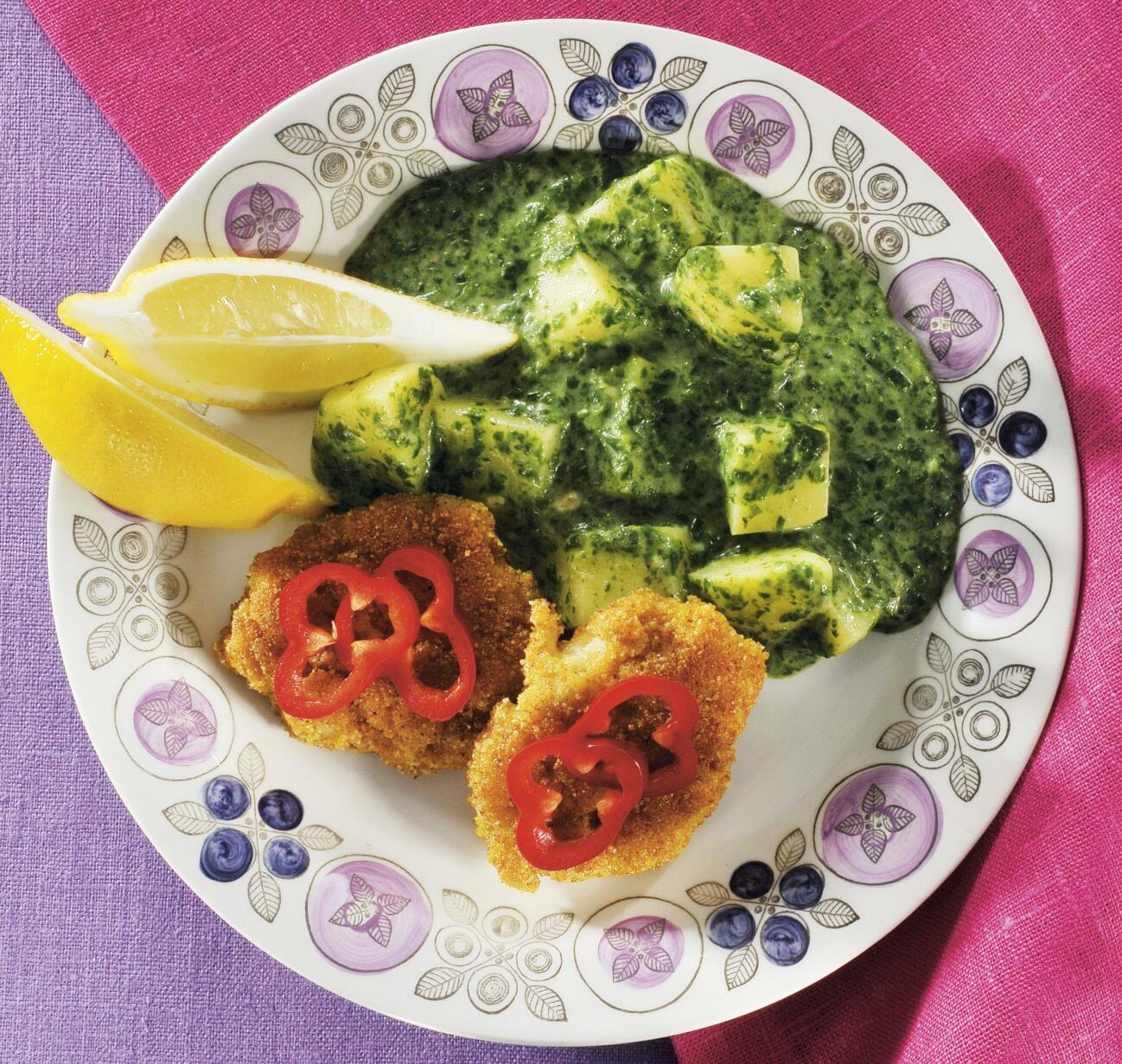 Curryfiskbiffar med spenatpotatis