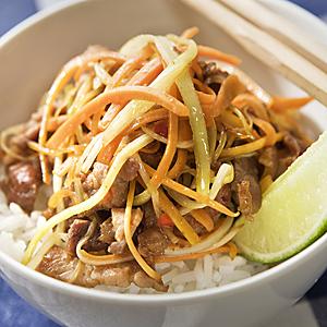 Wokad fläskkarré med lime och ingefära