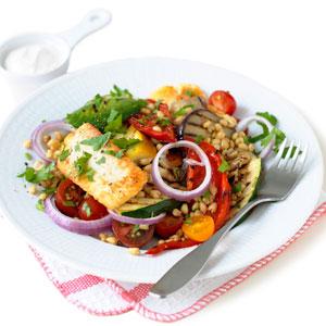 Matvetesallad med grillade grönsaker