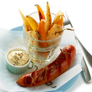 Middagskorv med rostade rotfrukter