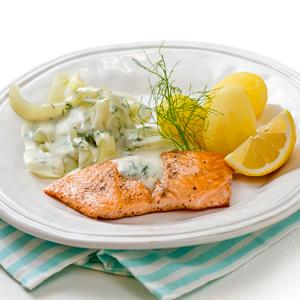 Dillstuvad fänkål med bräckt lax