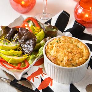 Krabbsuffléer med päronsallad