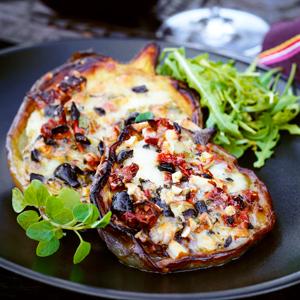 Auberginebiffar med oliver