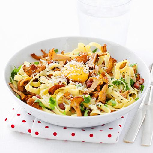 Pasta carbonara med kantareller